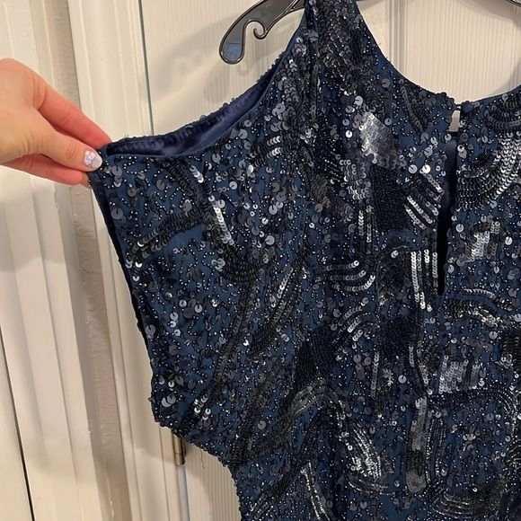Aidan Mattox blue and black sequin cocktail dress - Picture 5 of 10
